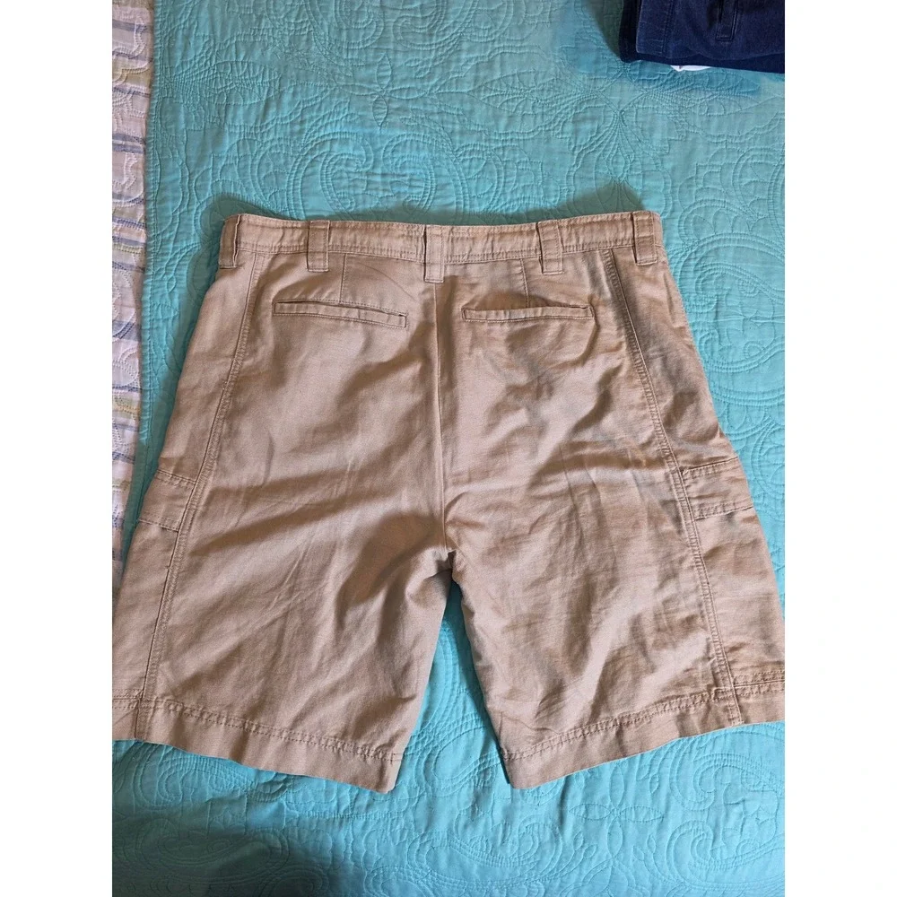 Island Shores Mens 38 Khaki Tan Linen Cotton Blend Cargo Shorts Tropical Casual